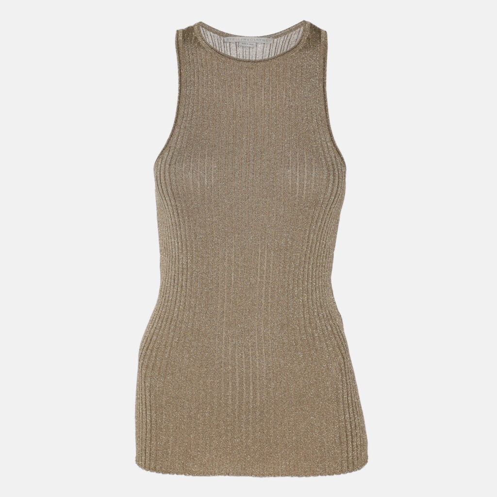 Stella McCartney Metallic Beige Lurex Knit Tank Top S Stella McCartney Metallic Beige Lurex Knit Tank Top S