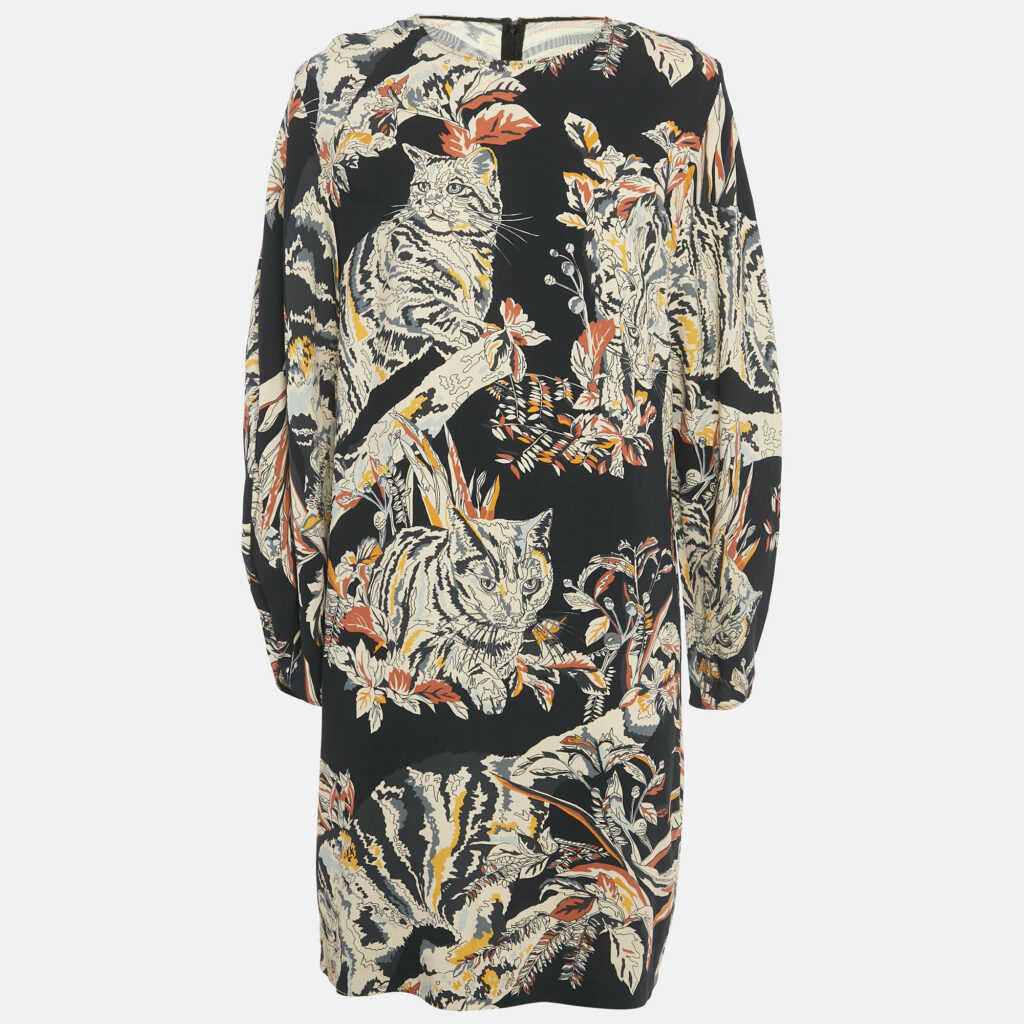 Stella McCartney Black Printed Crepe Short Dress L Stella McCartney Black Printed Crepe Short Dress L