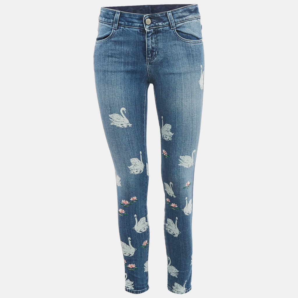 Stella McCartney Blue Printed & Embroidered Denim Skinny Fit Jeans S Waist 26" Stella McCartney Blue Printed & Embroidered Denim Skinny Fit Jeans S Waist 26"
