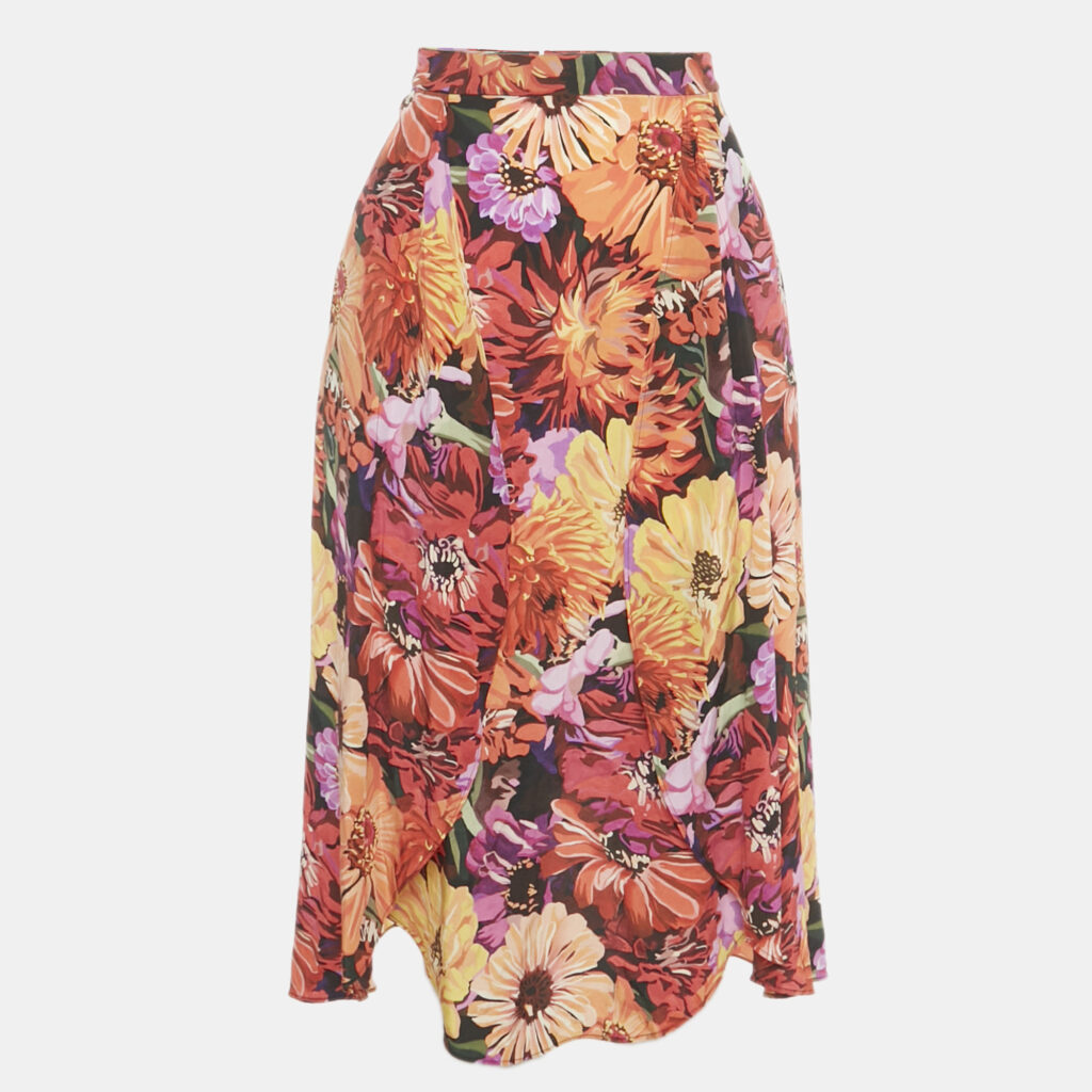 Stella McCartney Multicolor Floral Print Silk Wrap Style Midi Skirt S Stella McCartney Multicolor Floral Print Silk Wrap Style Midi Skirt S