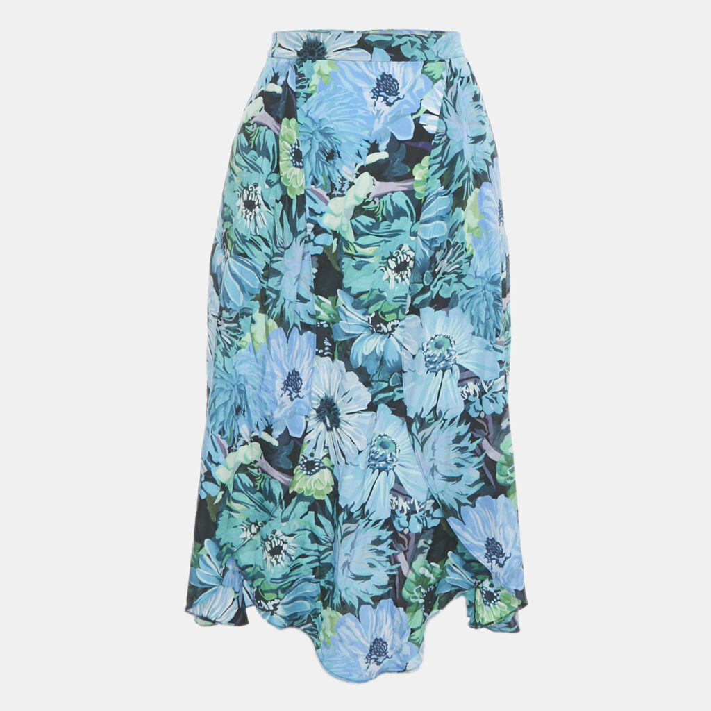 Stella McCartney Blue /Green Floral Print Silk Wrap Style Midi Skirt S Stella McCartney Blue /Green Floral Print Silk Wrap Style Midi Skirt S