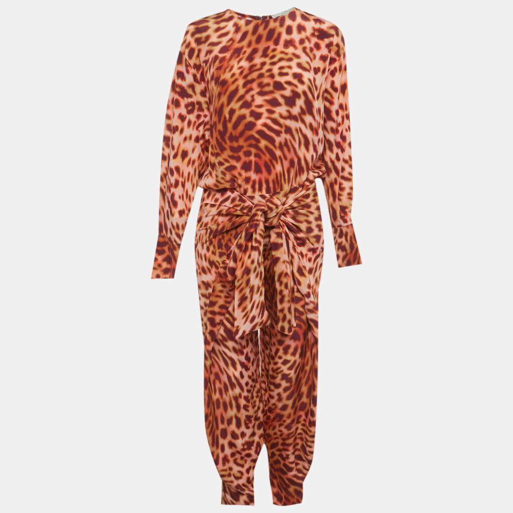 luxury-women-stella-mccartney-used-clothes-p1219808-007-1.jpg Stella McCartney Multicolor Animal Print Silk Front Knot Jumpsuit M