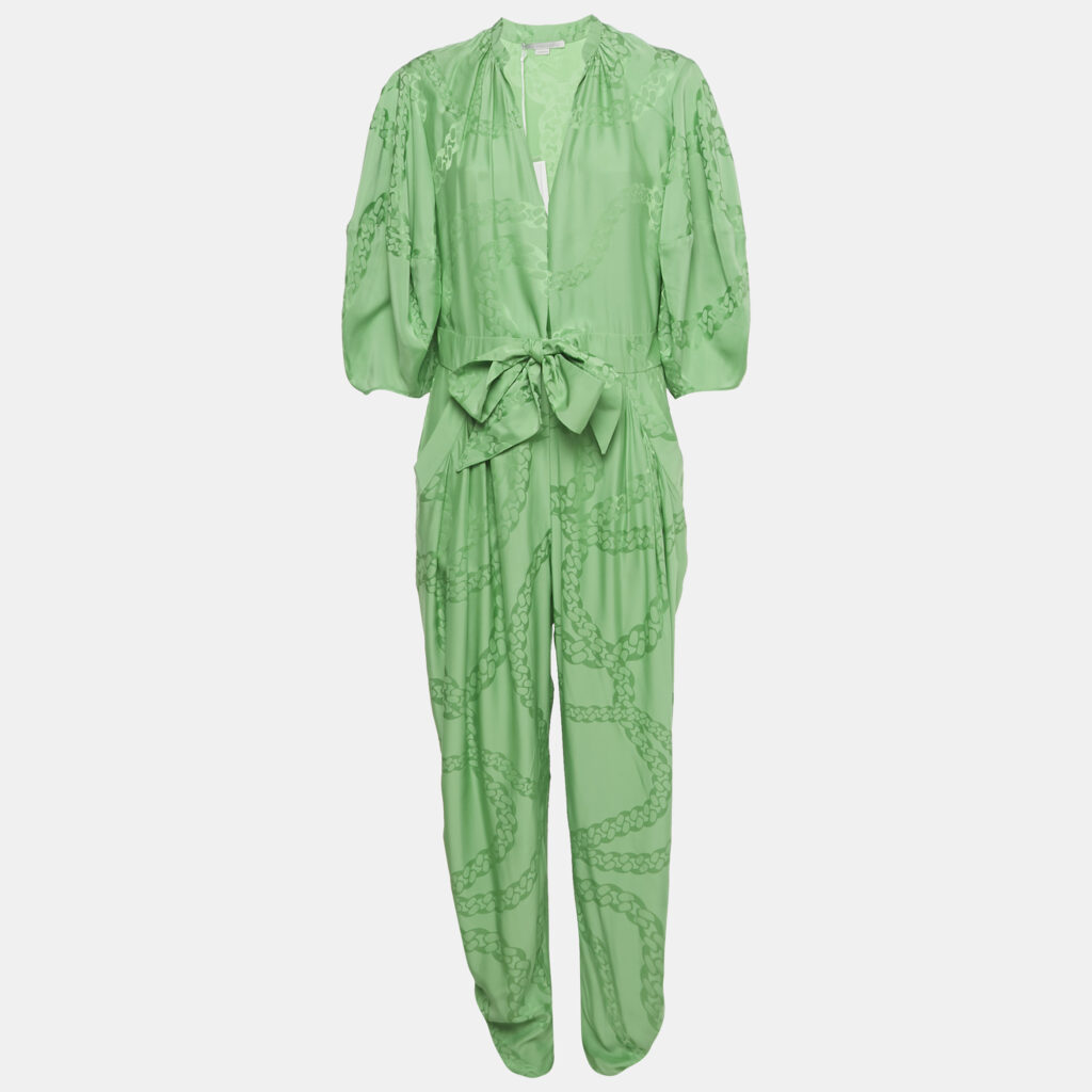 Stella McCartney Green Jacquard Waist Tie Detail Jumpsuit M