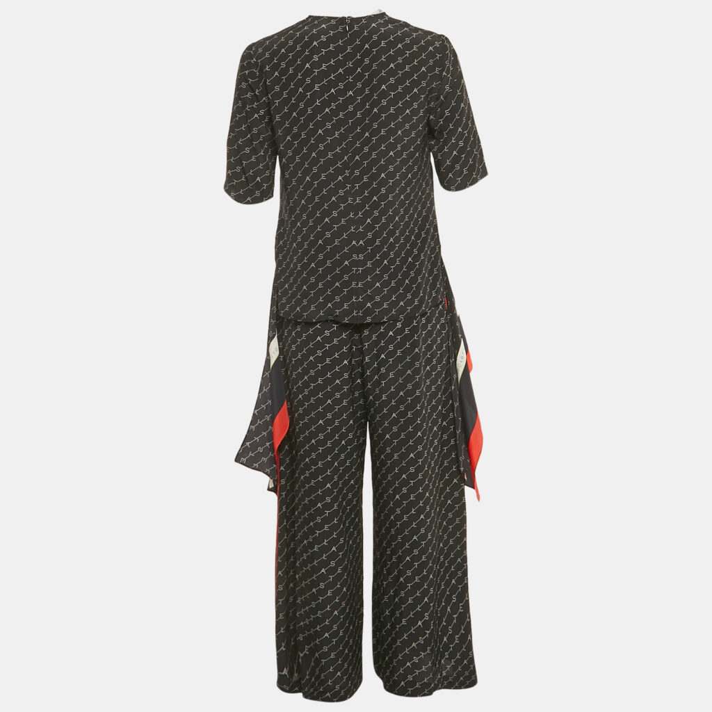 Stella McCartney Black Logo Print Silk Top & Pants Set S Stella McCartney Black Logo Print Silk Top & Pants Set S