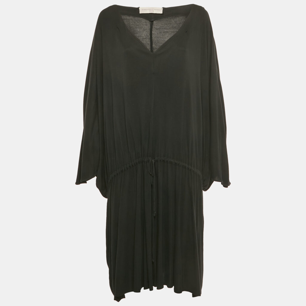 Stella McCartney Black Jersey Plunge Neck Drawstring Midi Dress L