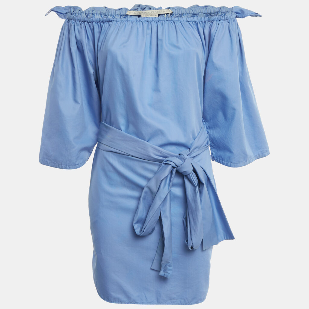 Stella McCartney Blue Cotton Blend Off Shoulder Mini Dress M Stella McCartney Blue Cotton Blend Off Shoulder Mini Dress M