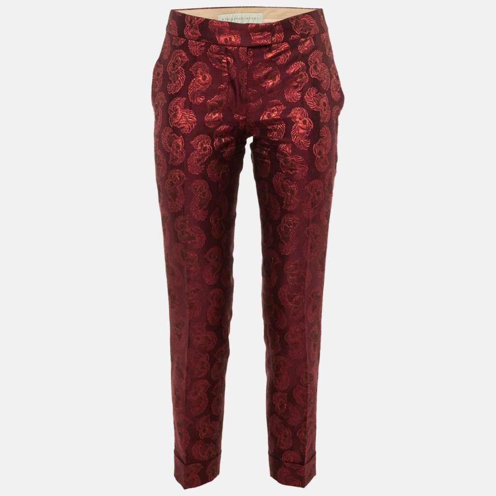 Stella McCartney Maroon Brocade Tailored Trousers S Stella McCartney Maroon Brocade Tailored Trousers S