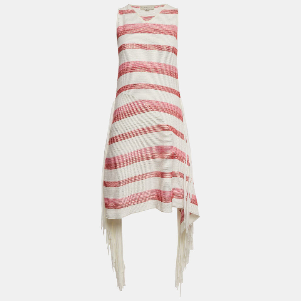 luxury-women-stella-mccartney-used-clothes-p1236393-002-1.jpg Stella McCartney White/Pink Open Striped Knit Fringe Detail Dress M