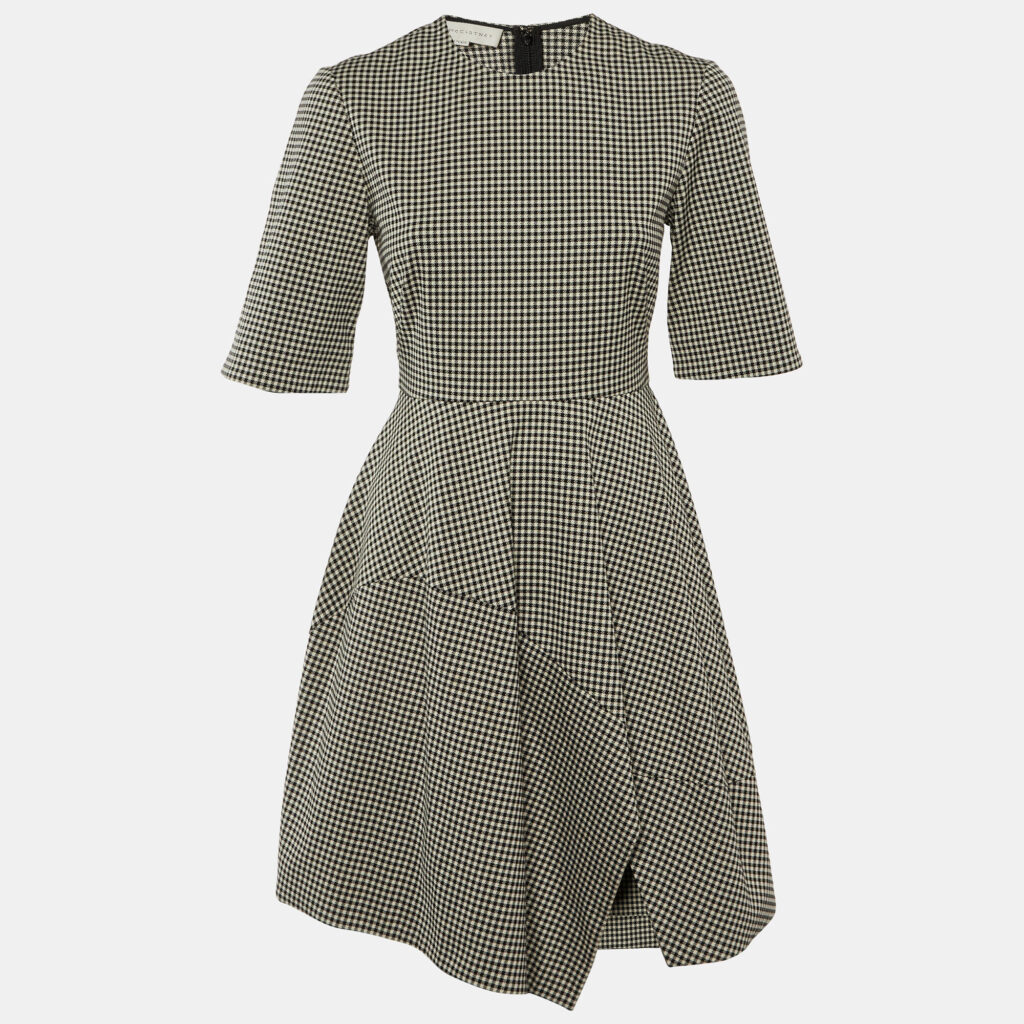 Stella McCartney Black/Cream Houndstooth Pattern Cotton Asymmetrical Dress S Stella McCartney Black/Cream Houndstooth Pattern Cotton Asymmetrical Dress S