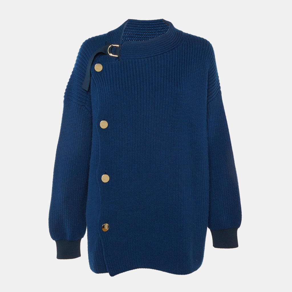 luxury-women-stella-mccartney-used-clothes-p1248930-001.jpg Stella McCartney Blue Wool Rib Knit Asymmetrical Buttoned Cardigan S