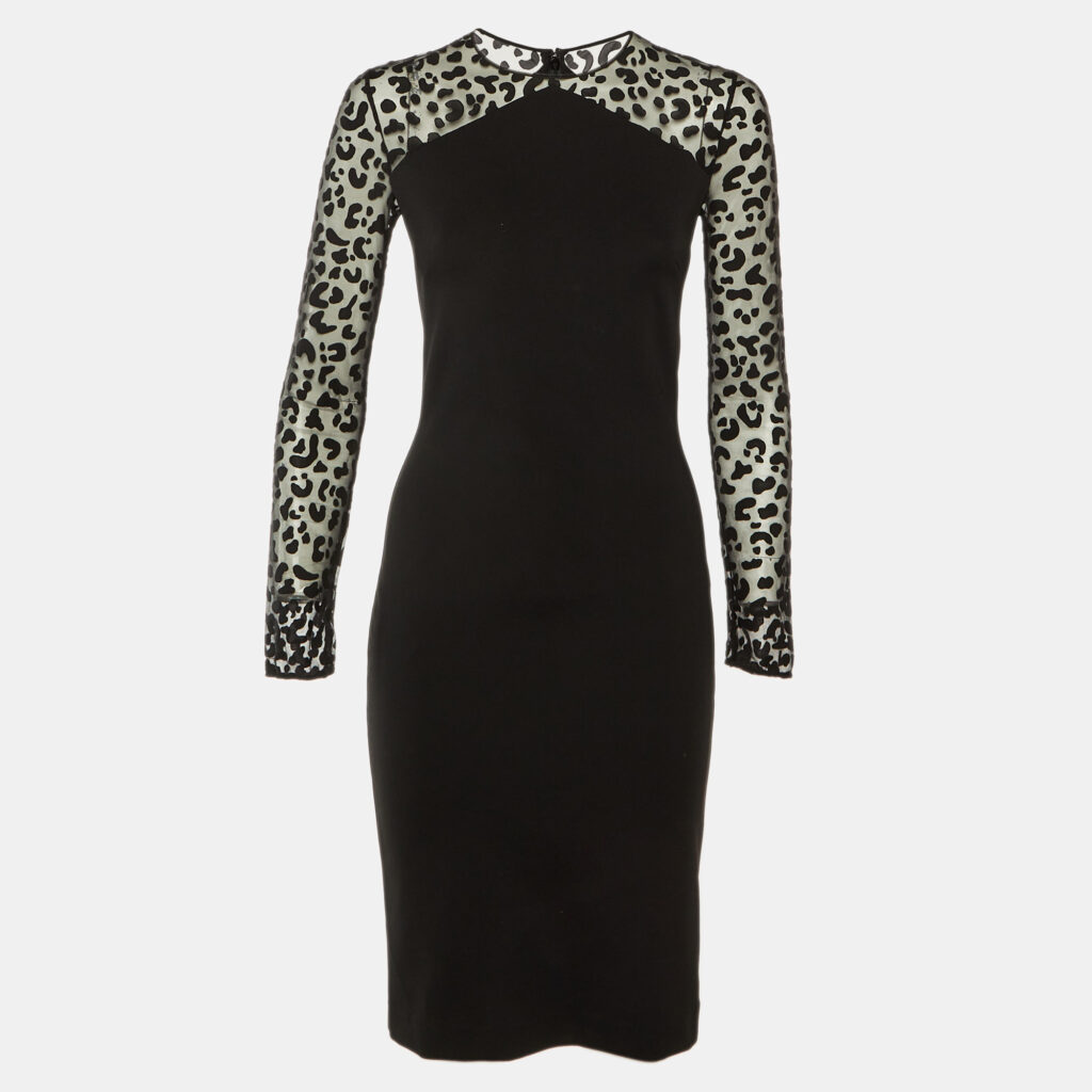 Stella McCartney Black Jersey & Mesh Knee Length Sheath Dress S Stella McCartney Black Jersey & Mesh Knee Length Sheath Dress S