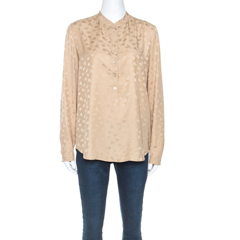 Stella McCartney Beige Jacquard Button Front Mandarin Collar Shirt S Stella McCartney Beige Jacquard Button Front Mandarin Collar Shirt S