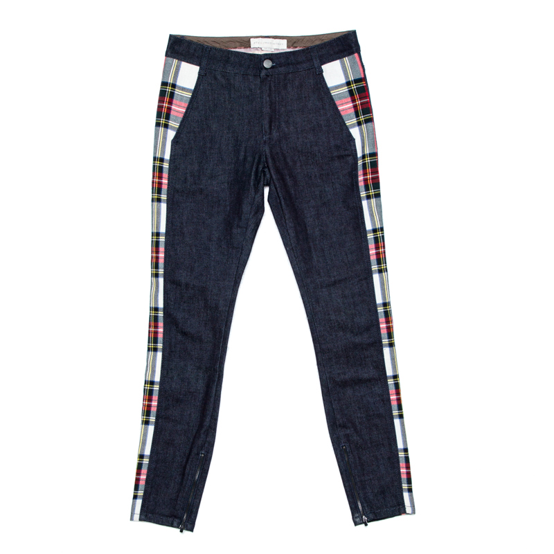 Stella McCartney Navy Blue Denim Plaid Trim Jeans S Stella McCartney Navy Blue Denim Plaid Trim Jeans S