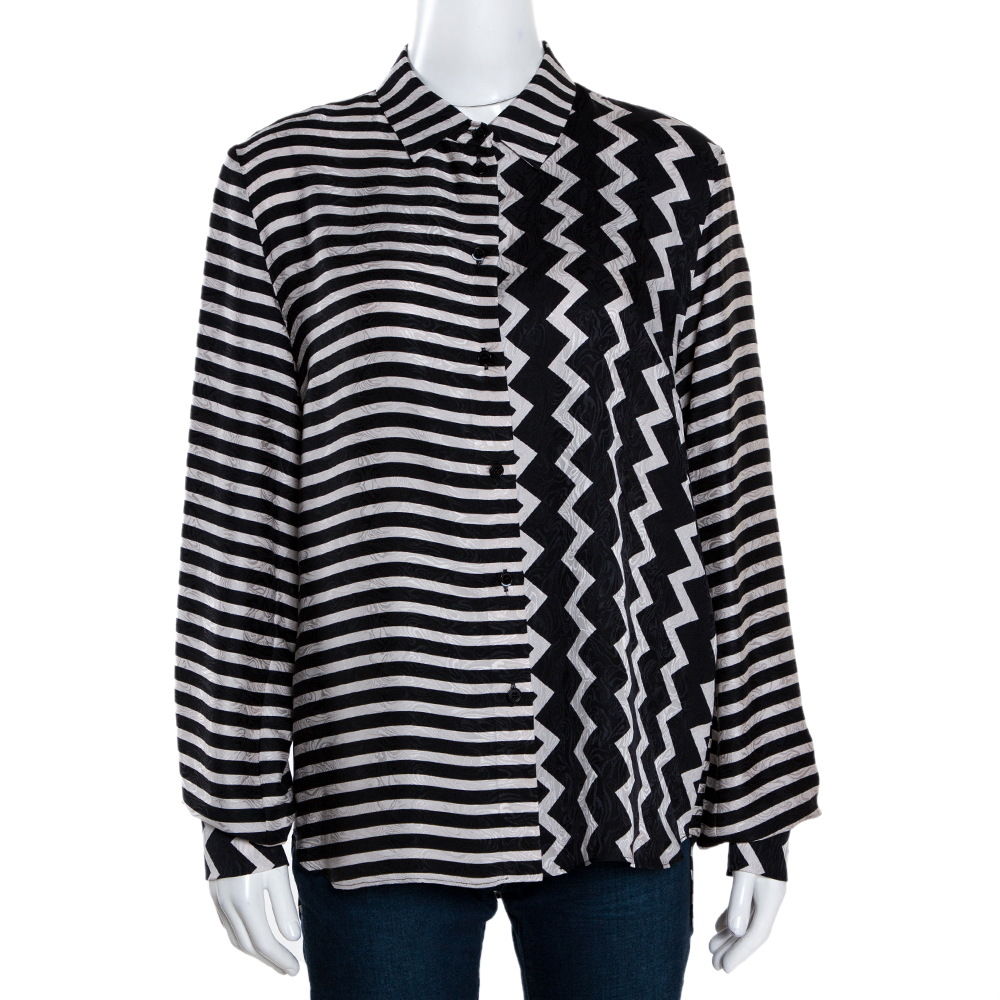Stella McCartney Monochrome Silk Multiprint Long Sleeve Shirt M Stella McCartney Monochrome Silk Multiprint Long Sleeve Shirt M