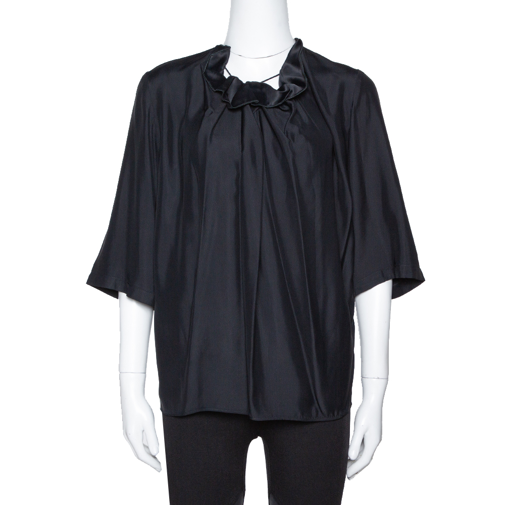 Stella McCartney Black Sateen Gathered Neck Faye Top XS Stella McCartney Black Sateen Gathered Neck Faye Top XS