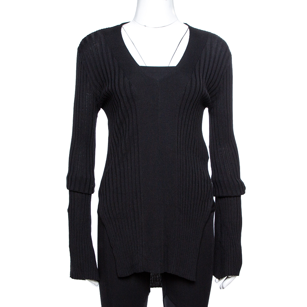 Stella McCartney Black Ribbed Knit Fitted Sweater M Stella McCartney Black Ribbed Knit Fitted Sweater M