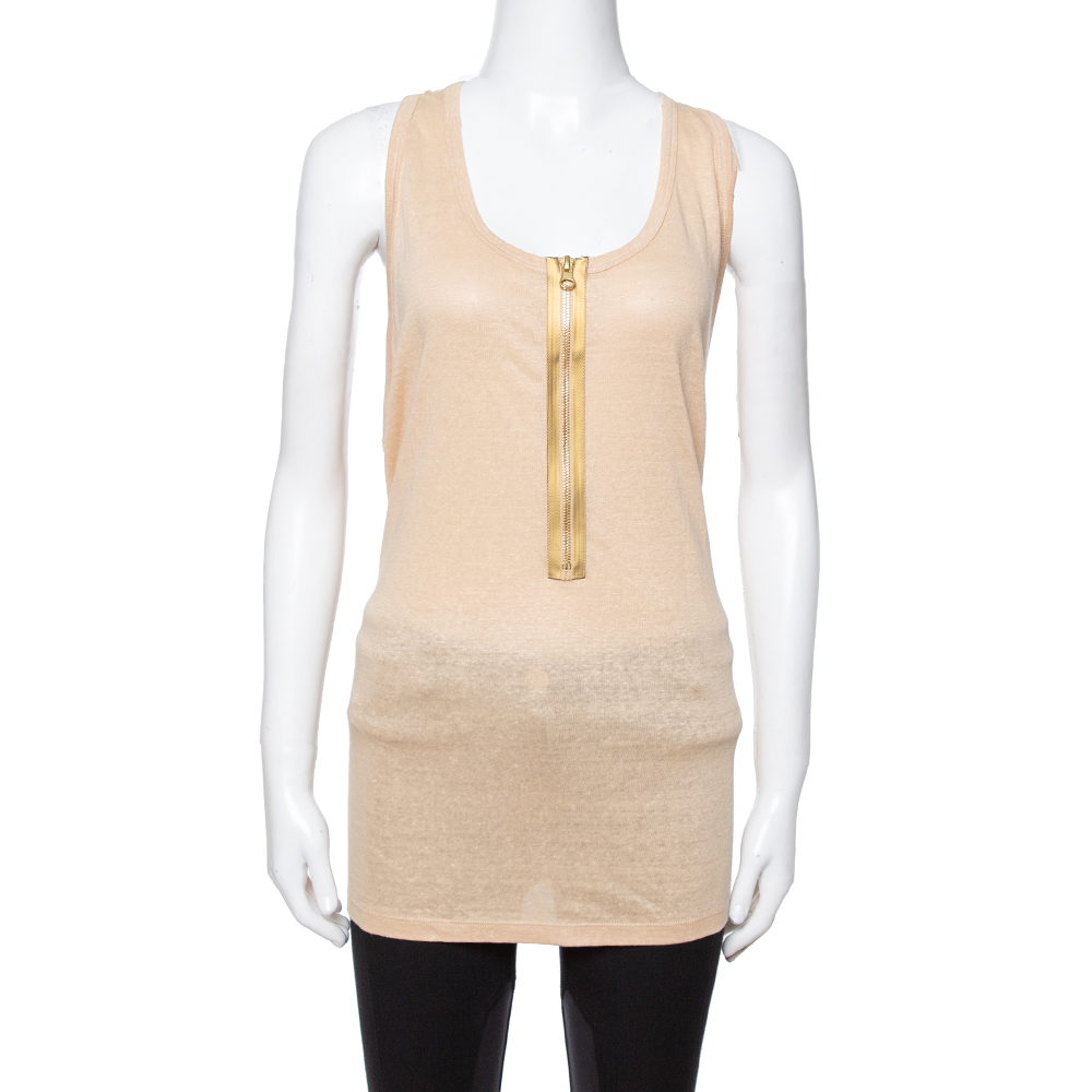 Stella McCartney Beige Linen & Cotton Zip Front Tank Top L Stella McCartney Beige Linen & Cotton Zip Front Tank Top L