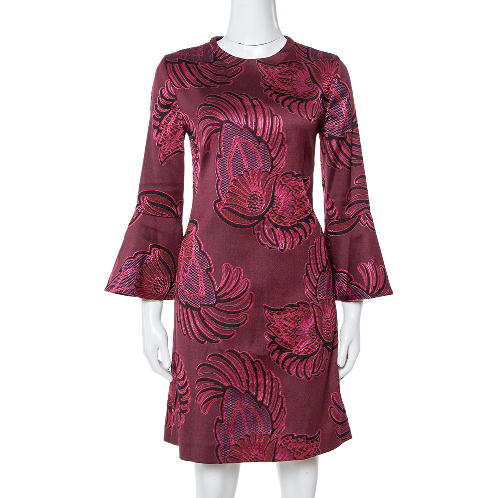 Stella McCartney Burgundy Floral Jacquard Wool Long Sleeve Dress M Stella McCartney Burgundy Floral Jacquard Wool Long Sleeve Dress M