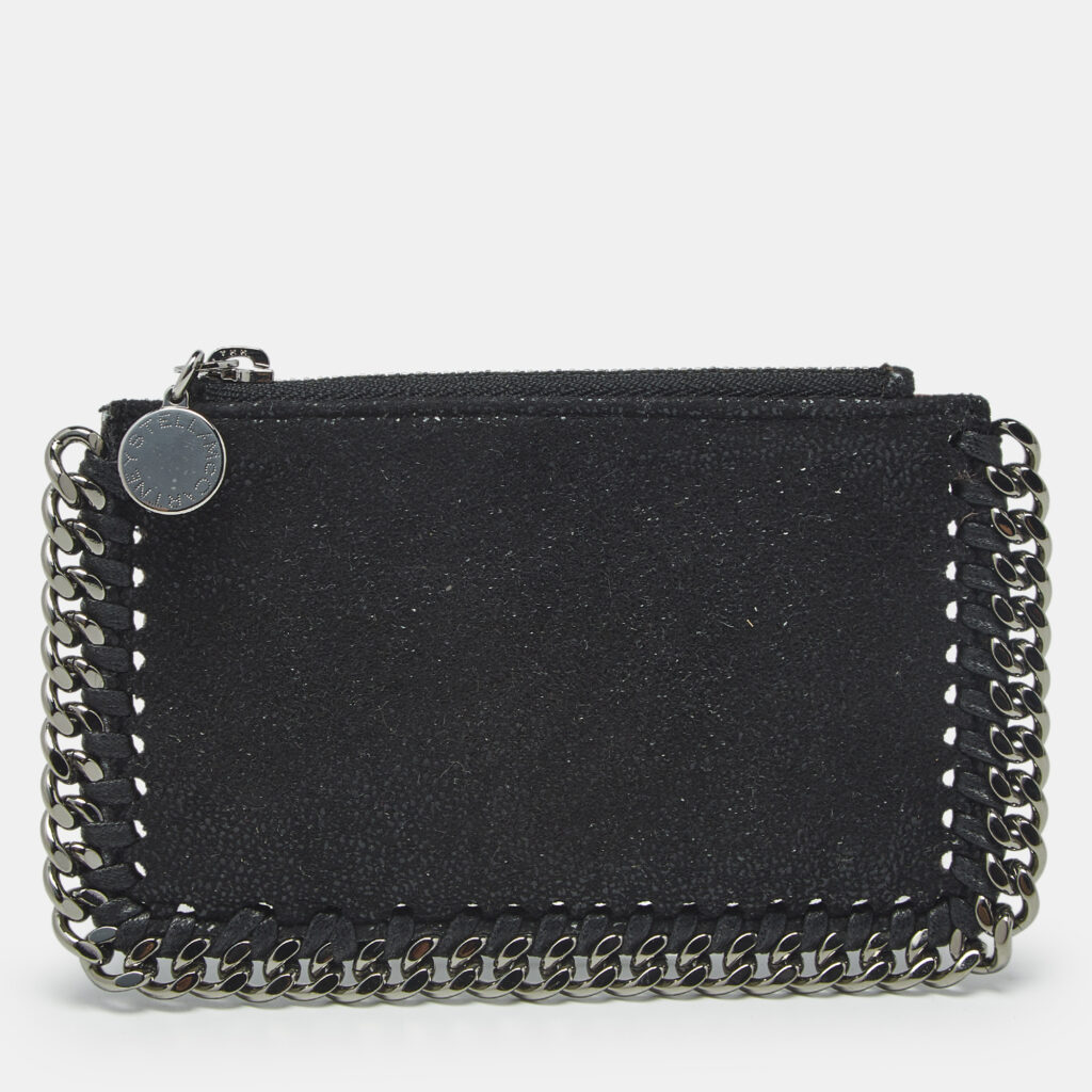 Stella McCartney Black Faux Suede Falabella Zip Card Holder Stella McCartney Black Faux Suede Falabella Zip Card Holder