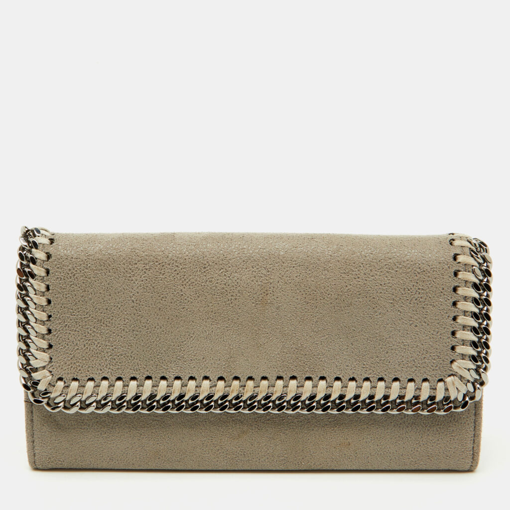 Stella McCartney Light Grey Faux Suede Falabella Continental Wallet Stella McCartney Light Grey Faux Suede Falabella Continental Wallet