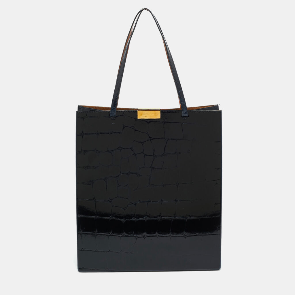 Stella McCartney Dark Blue Faux Crocodile Leather Shopper Tote Stella McCartney Dark Blue Faux Crocodile Leather Shopper Tote