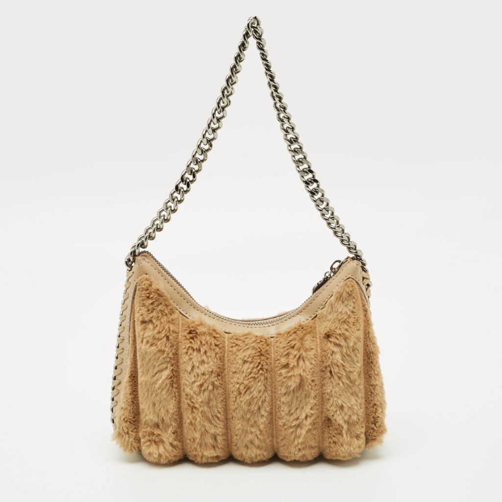Stella McCartney Beige Faux Fur and Faux Leather Mini Quilted Falabella Bag Stella McCartney Beige Faux Fur and Faux Leather Mini Quilted Falabella Bag