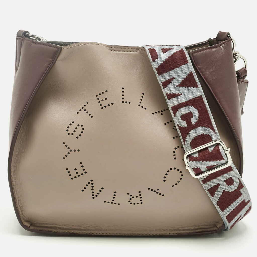 Stella McCartney Burgundy/Beige Faux Leather Perforated Logo Crossbody Bag Stella McCartney Burgundy/Beige Faux Leather Perforated Logo Crossbody Bag