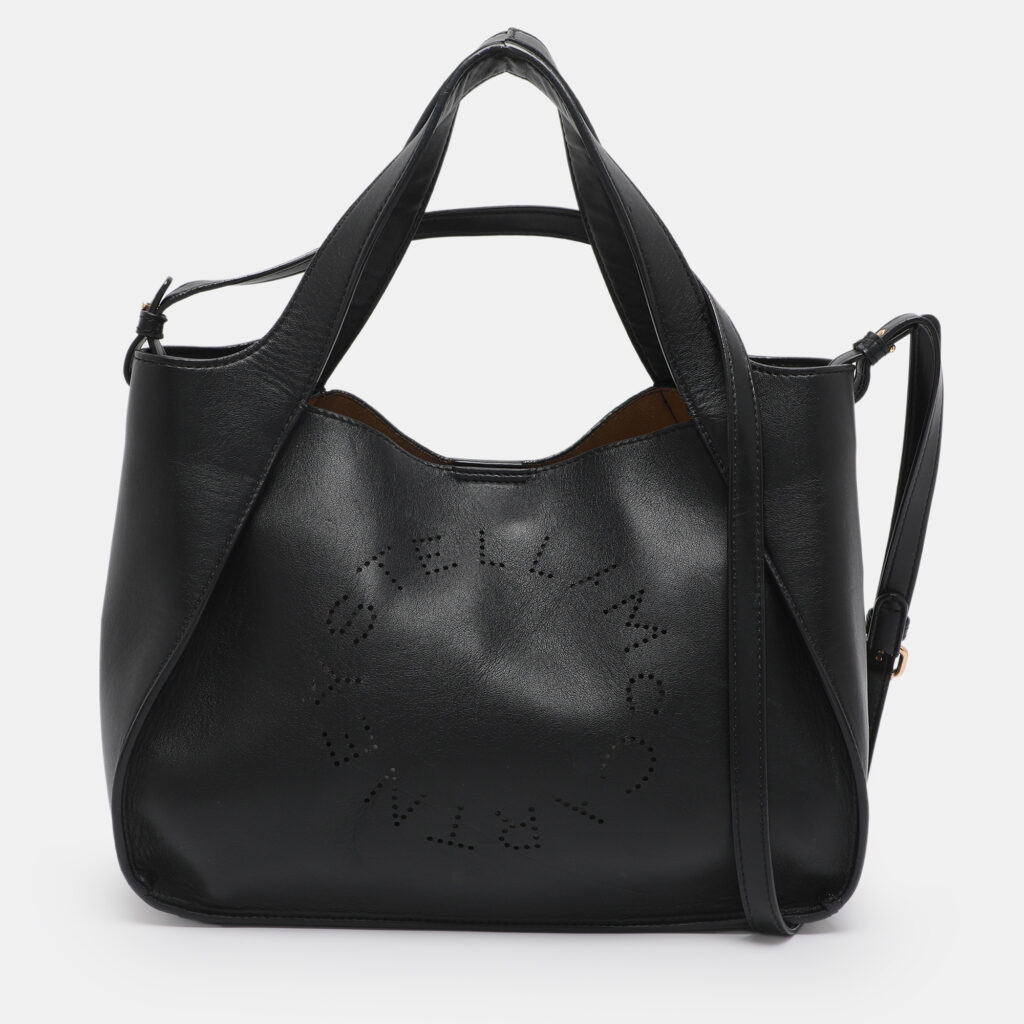 Stella McCartney Stella Logo Black Faux Leather Tote Stella McCartney Stella Logo Black Faux Leather Tote