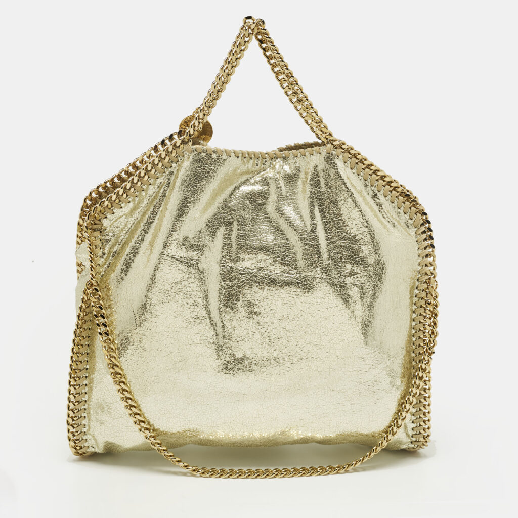 Stella McCartney Falabella Small Gold Faux Crackled Patent Leather Tote Stella McCartney Falabella Small Gold Faux Crackled Patent Leather Tote