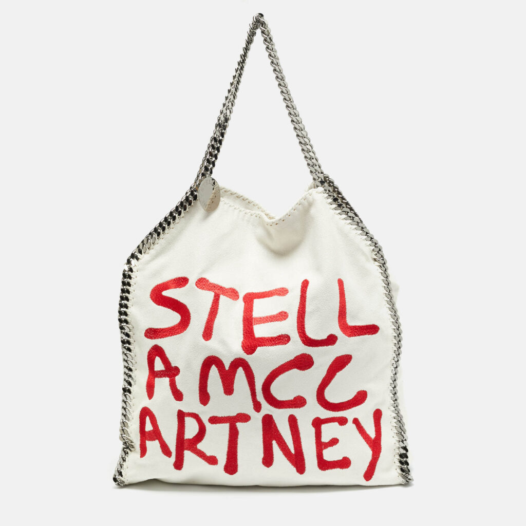 Stella McCartney Falabella Maxi White/Red Faux Suede Embroidered Tote Stella McCartney Falabella Maxi White/Red Faux Suede Embroidered Tote
