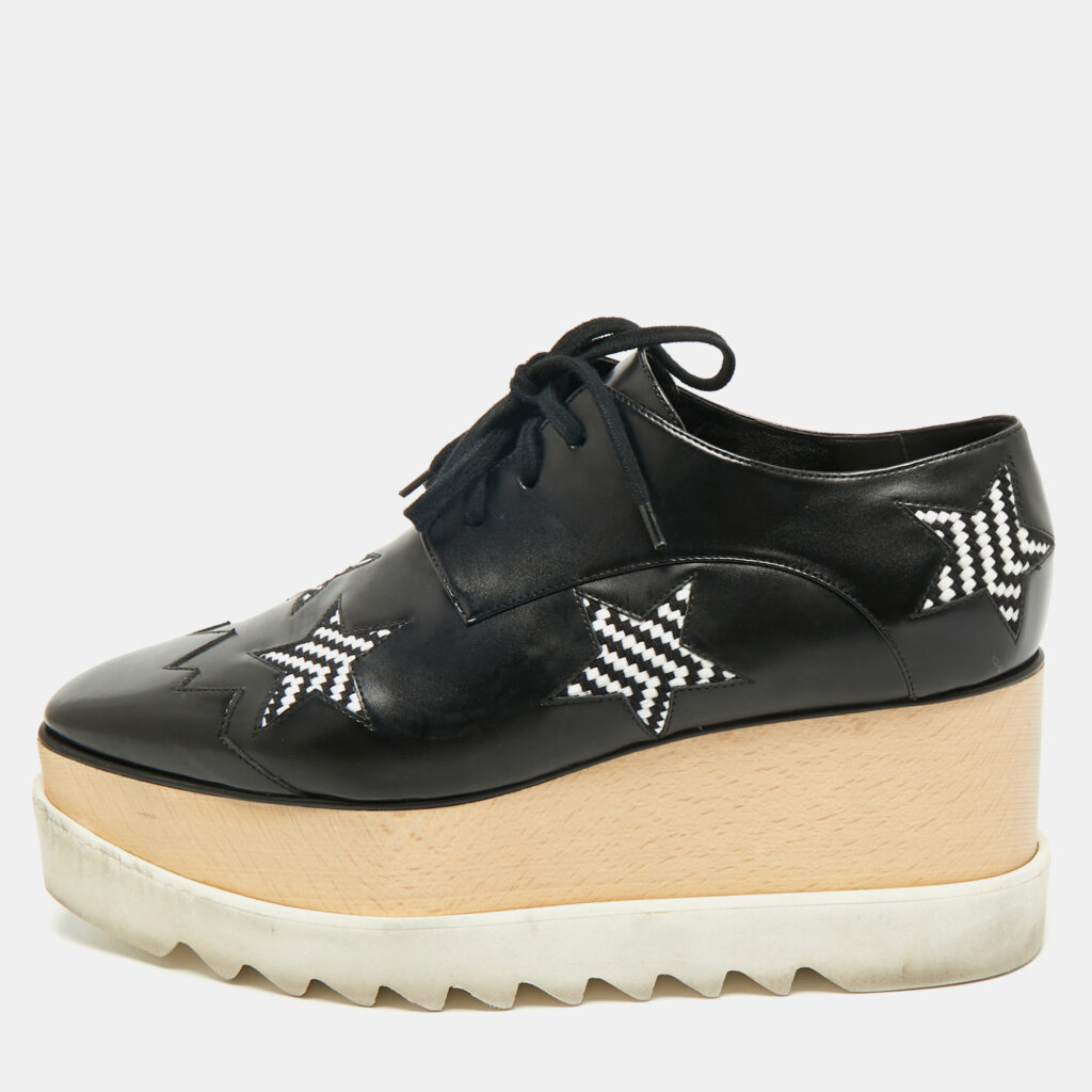 Stella McCartney Black Faux Leather Elyse Star Platform Derby Sneakers Size 40.5 Stella McCartney Black Faux Leather Elyse Star Platform Derby Sneakers Size 40.5
