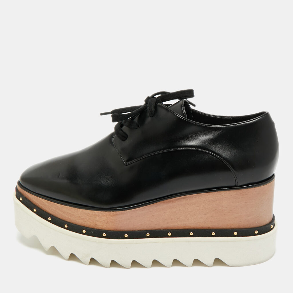 Stella McCartney Black Faux Leather Elyse Sneakers Size 37 Stella McCartney Black Faux Leather Elyse Sneakers Size 37