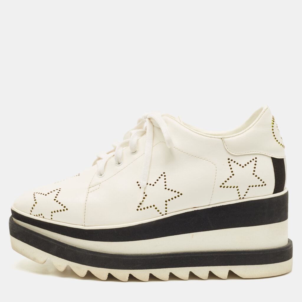 Stella McCartney White Faux Leather Elyse Star Platform Derby Sneakers Size 38 Stella McCartney White Faux Leather Elyse Star Platform Derby Sneakers Size 38
