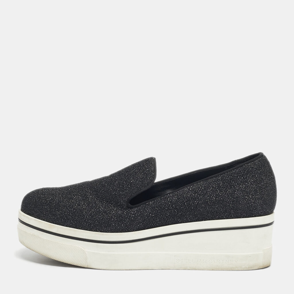 Stella McCartney Black Glitter Binx Star Slip On Sneakers Size 38 Stella McCartney Black Glitter Binx Star Slip On Sneakers Size 38