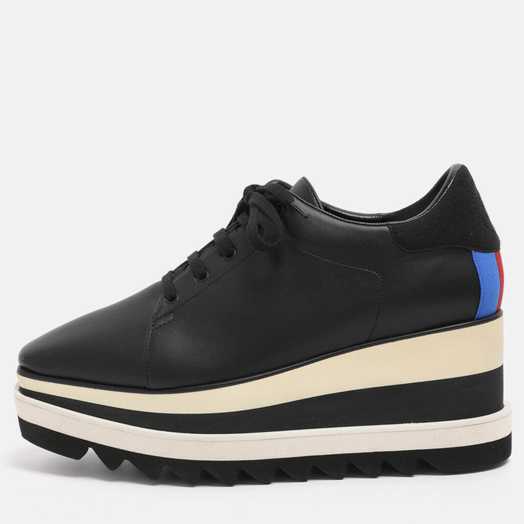 Stella McCartney Black Faux Leather and Faux Suede Elyse Star Platform Derby Sneakers Size 38 Stella McCartney Black Faux Leather and Faux Suede Elyse Star Platform Derby Sneakers Size 38