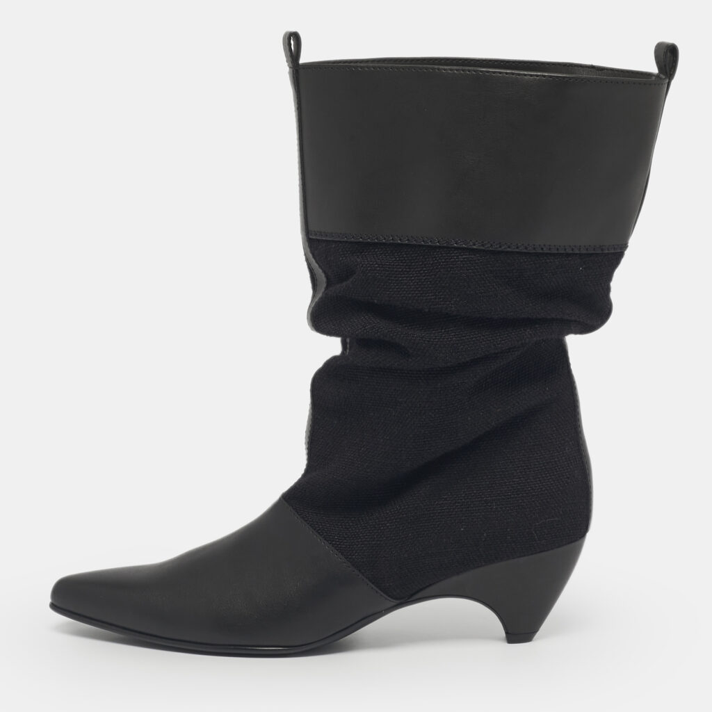 Stella McCartney Black Canvas and Faux Leather Slouchy Ankle Length Boots Size 36 Stella McCartney Black Canvas and Faux Leather Slouchy Ankle Length Boots Size 36