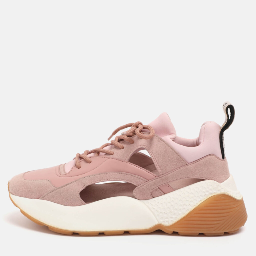 Stella McCartney Pink Faux Leather and Faux Suede Cut Out Eclypse Sneakers Size 39 Stella McCartney Pink Faux Leather and Faux Suede Cut Out Eclypse Sneakers Size 39