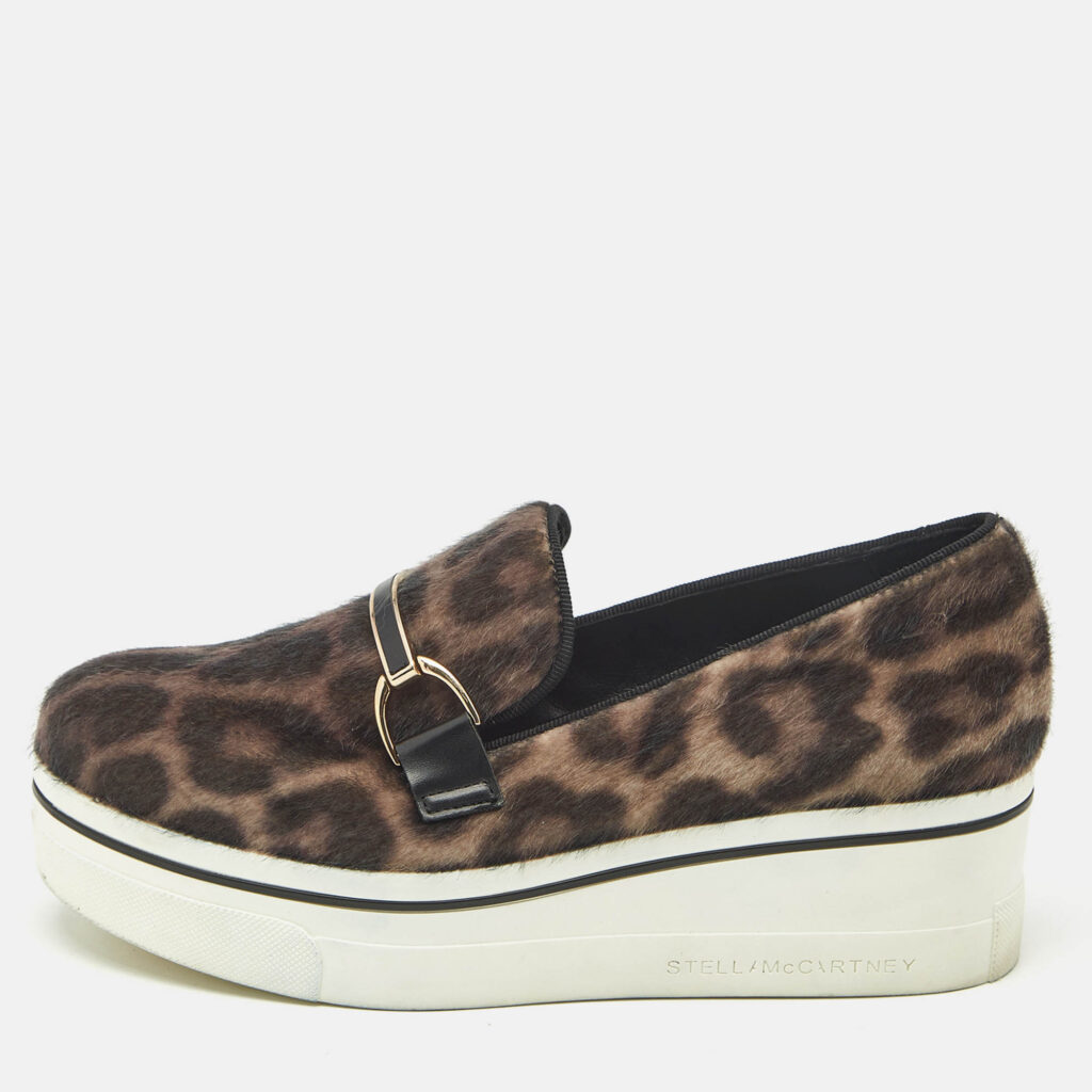 Stella McCartney Two Tone Leopard Print Calf Hair and Leather Binx Derby Sneakers Size 36