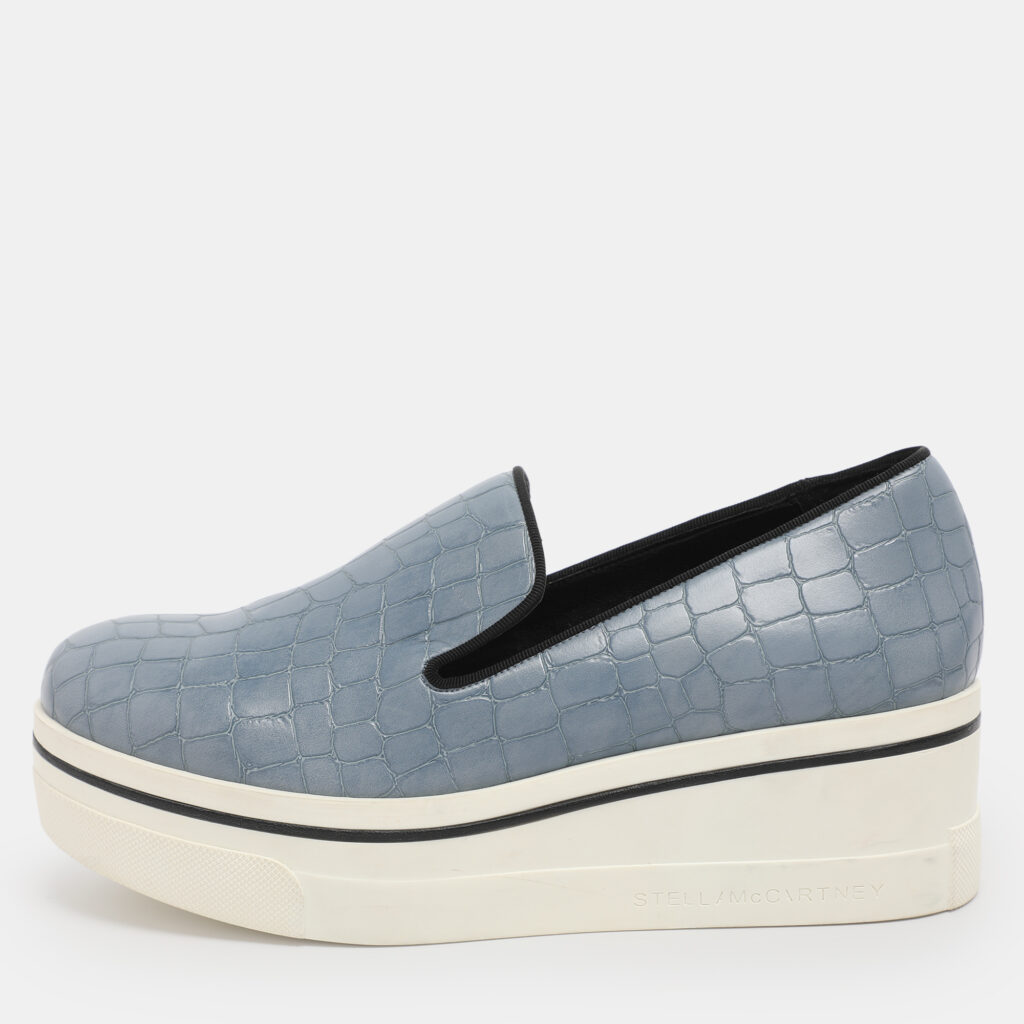 Stella McCartney Blue Faux Alligator Leather Binx Slip On Sneakers Size 35