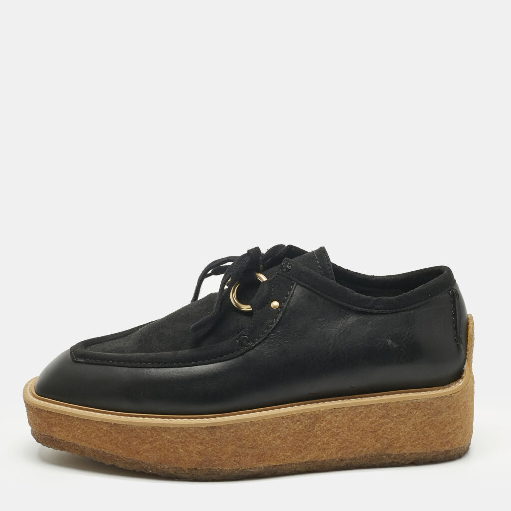 Stella McCartney Black Faux Suede and Faux Leather Brody Derby Size 36 Stella McCartney Black Faux Suede and Faux Leather Brody Derby Size 36