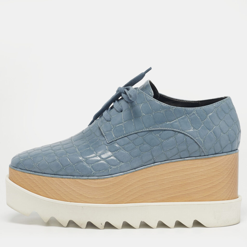 Stella McCartney Blue/White Faux Crocodile Leather Elyse Platform Derby Sneakers Size 37 Stella McCartney Blue/White Faux Crocodile Leather Elyse Platform Derby Sneakers Size 37