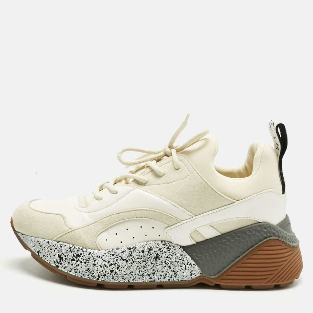 Stella McCartney White/Cream Faux Leather and Faux Suede Eclypse Sneakers Size 38