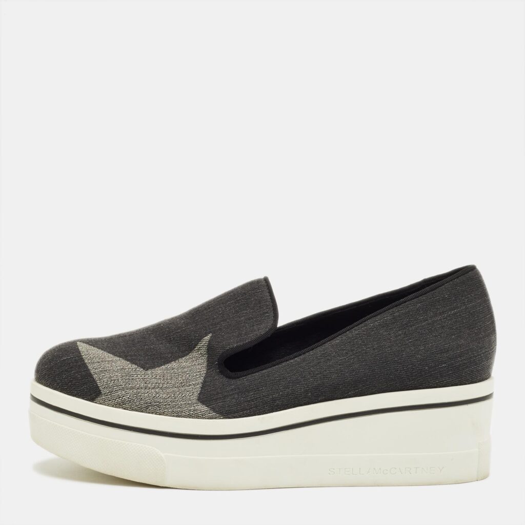 Stella McCartney Black/Grey Denim Binx Slip On Sneakers Size 36 Stella McCartney Black/Grey Denim Binx Slip On Sneakers Size 36