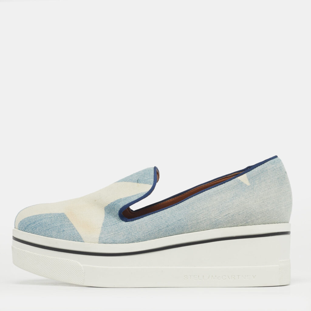 Stella McCartney Blue/Cream Denim Binx Slip On Sneakers Size 36 Stella McCartney Blue/Cream Denim Binx Slip On Sneakers Size 36