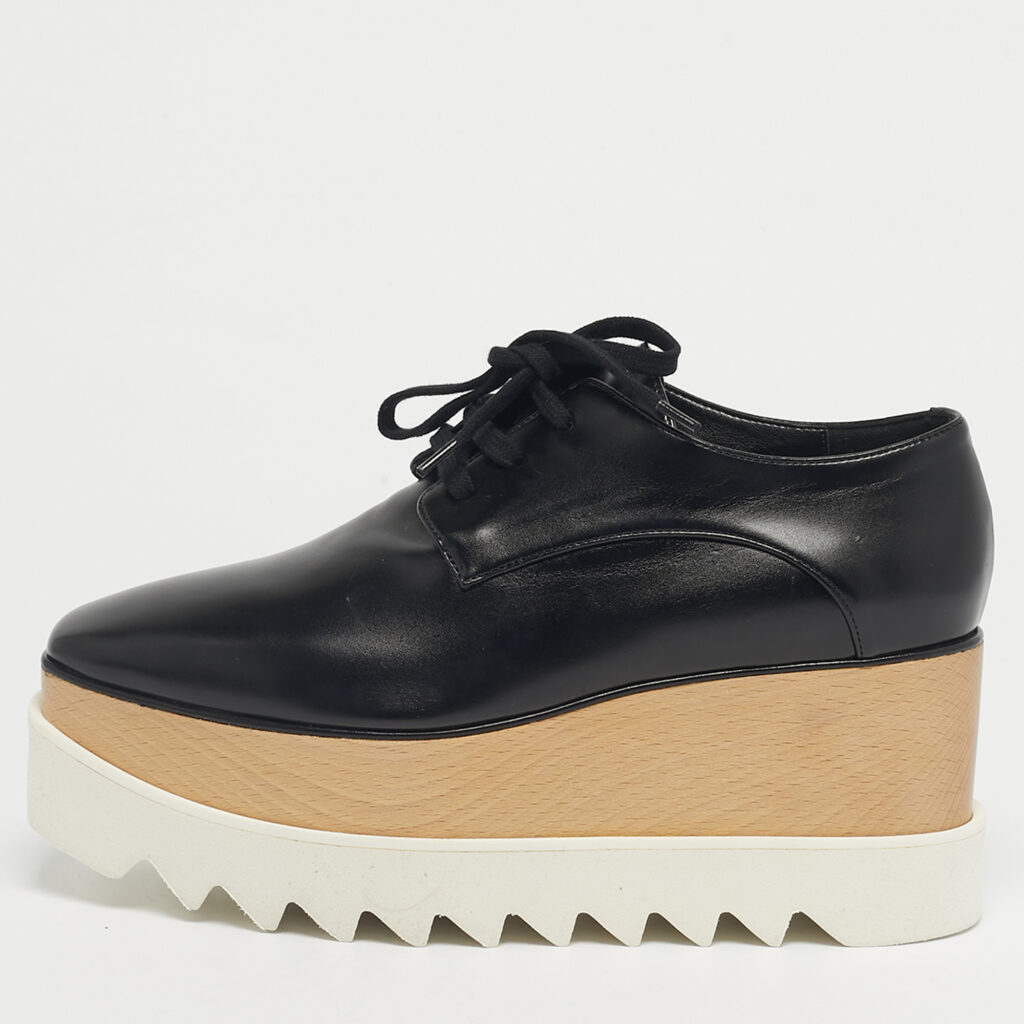 luxury-women-stella-mccartney-used-shoes-p1236554-006-1.jpg Stella McCartney Black Faux Leather Elyse Platform Derby Sneakers Size 37
