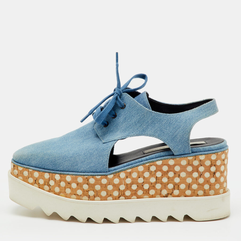 Stella McCartney Blue Cut Out Denim Elyse Platform Derby Sneakers Size 37 Stella McCartney Blue Cut Out Denim Elyse Platform Derby Sneakers Size 37
