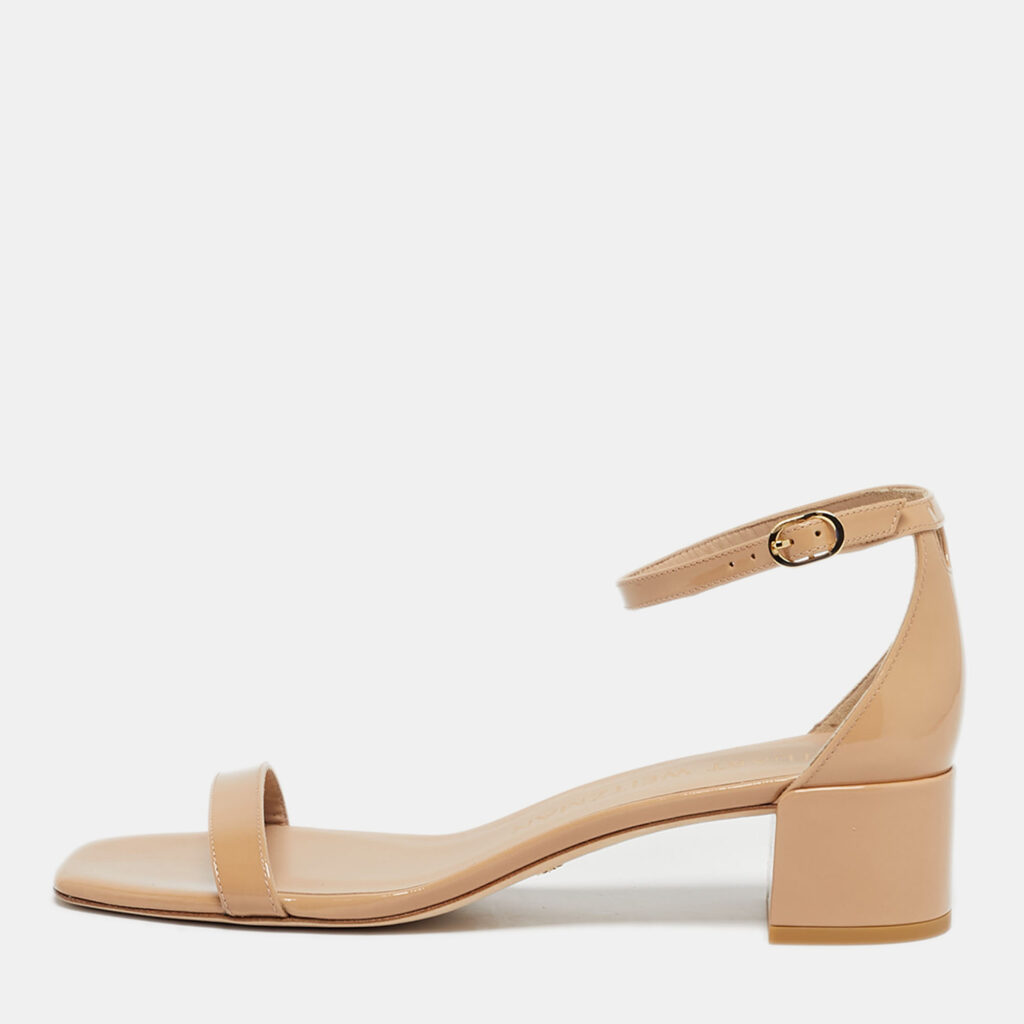 Stuart Weitzman Beige Leather Bambina Block Heel Ankle Strap Sandals Size 40 Stuart Weitzman Beige Leather Bambina Block Heel Ankle Strap Sandals Size 40