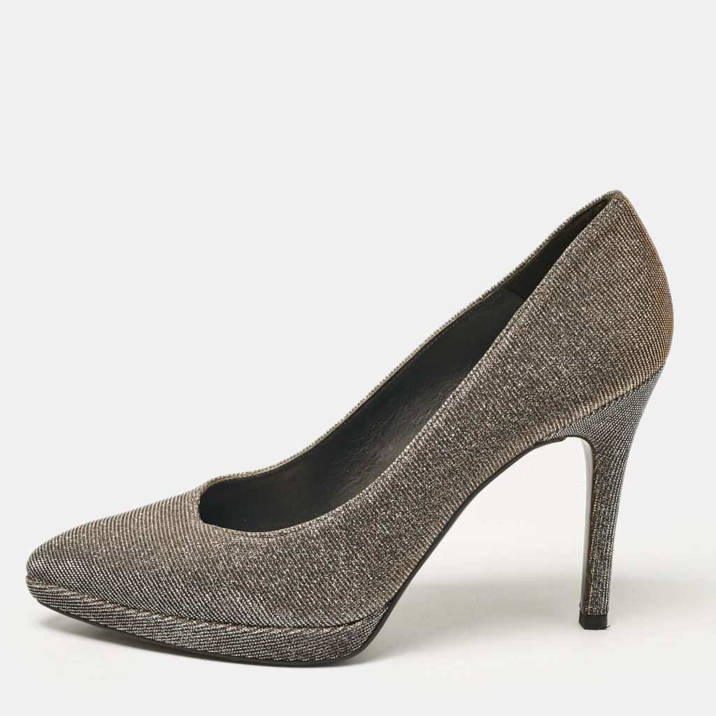 Stuart Weitzman Silver Lurex Fabric Pointed Toe Pumps Size 37