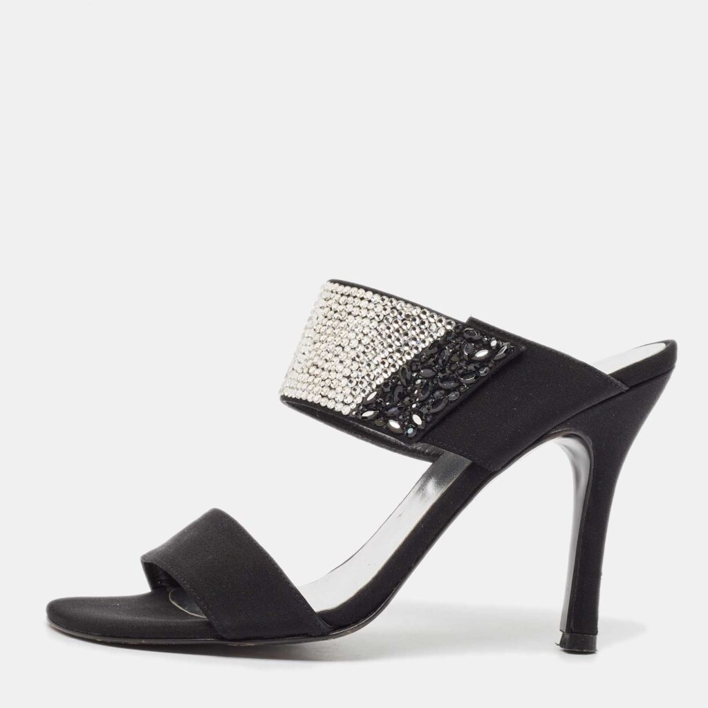 Stuart Weitzman Black Fabric Crystal Embellished Slide Sandals Size 36 Stuart Weitzman Black Fabric Crystal Embellished Slide Sandals Size 36