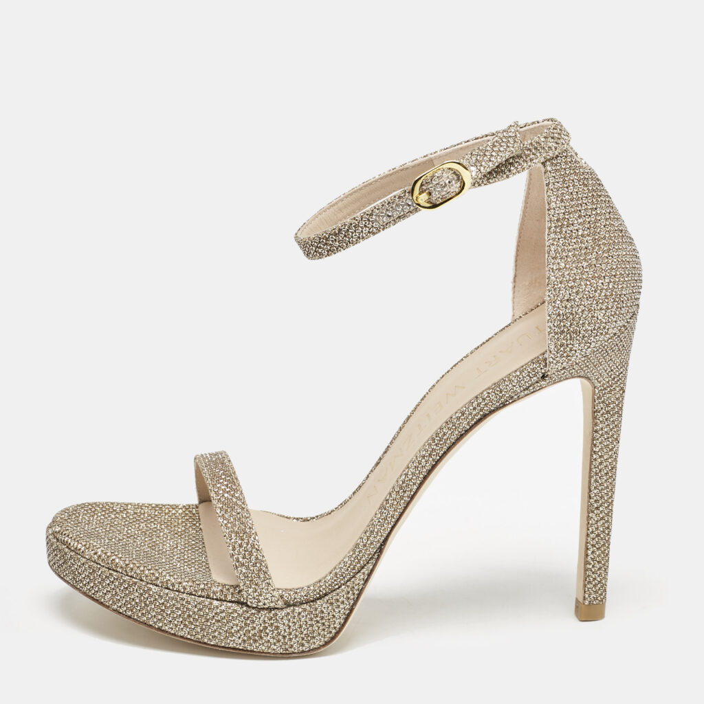 Stuart Weitzman Metallic Lurex Fabric Nudist Sandals Size 37.5